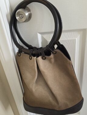 Gucci Brown and Dark Brown Suede Ring-Handle Bucket Bag